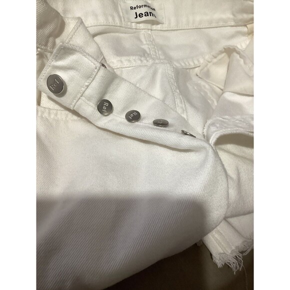 Sold Reformation Jeans Fawcett Jean White High Rise Straight Leg Raw Hem Flawed - Picture 9 of 11